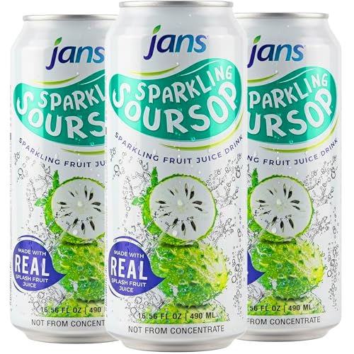 Image of JANS Sparkling Soursop Soda Drink 16.9 oz (Pack of 12) Guanabana Soda Drink |100% Pure Soursop Graviola | NOT From Concentrate, Refreshing Taste of the Tropics