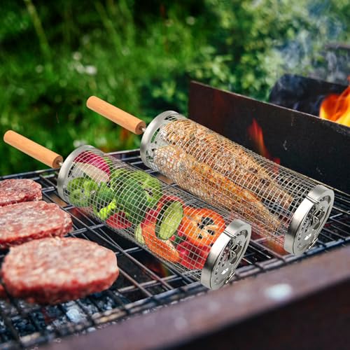 Grill Baskets For Outdoor Grill 2 Pack,Grill Basket with Hinged Locking Lid, 304 Stainless Steel,Vegetable Grill Basket,Perfect Grilling Gifts and Accessories,3.93