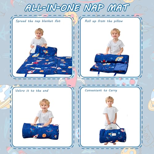Image of Lasoftan Toddler Nap Mat with Pillow and Blanket, Extra Large Rolled Napping Mats,Slumber Bags for Boys Girls,Kids Sleeping Bag for Daycare, Preschool Travel Camping
