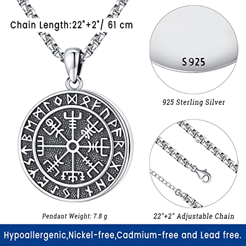 Locket Necklace Compass Locket For Women Men Viking Lockets Norse Photo Locket Necklace 925 Sterling Silver Male Female Lockets For Women That Hold Pictures Undertale Locket Metal Lockets For Women #TOP2