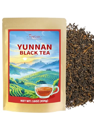 TeeLux Black Tea Loose Leaf, Premium Yunnan Black Tea, Floral Aroma, Smooth & Full-bodied Taste, Hot & Iced Tea, 16oz