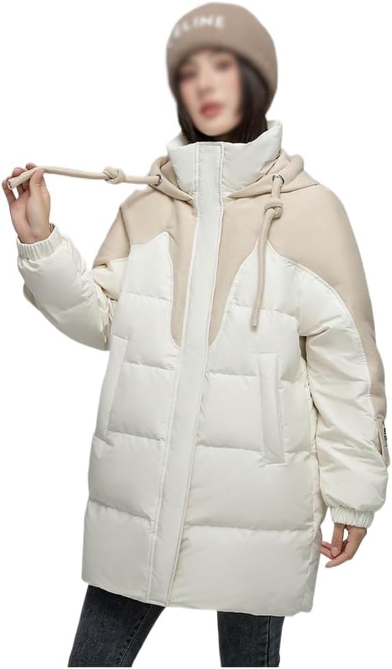 Medium-length Down Jacket Color Collision Splicing Thickened Warm Hooded Autumn And Winter
