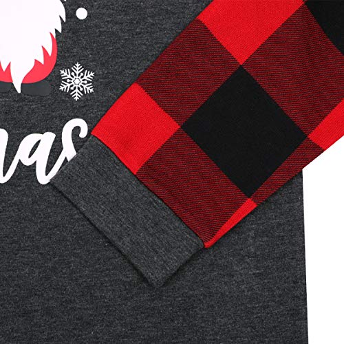 Merry Christmas Santa Graphic Cute Shirt Womens Plaid Splicing Long Sleeve Raglan Tees Baseball Tops Black Red