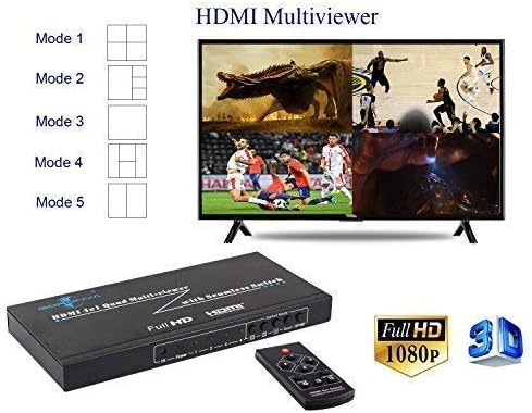 HDMI 4X1 Quad Multi-Viewer Splitter with Seamless Switcher IR Control