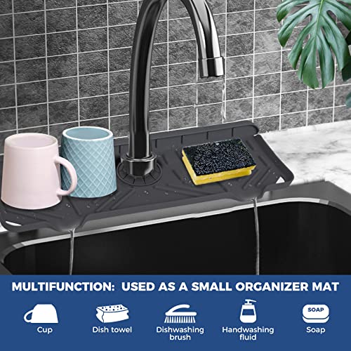 Image of 2 Pcs Silicone Faucet Handle Drip Catcher Tray Mat, 2 in 1 Dish Soap Sponge Holder for Kitchen Sink & Sink Splash Guard, Silicone Faucet Mat Drying Mat for Kitchen Sink Accessories, Counter, Bathroom