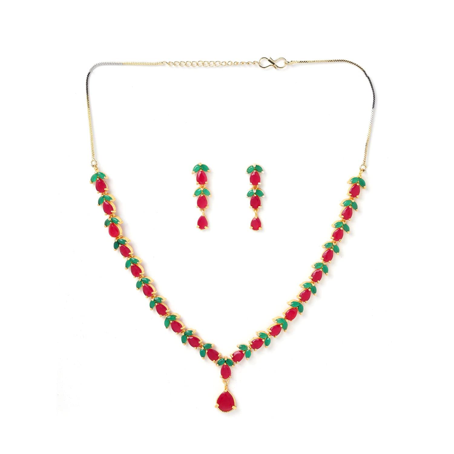 KENNICE Gold-Plated Red Green American Diamond Necklace with Earrings Jewellery Set For Women & Girls (B0BVYTVKLT) Amazon Price History, Amazon Price Tracker
