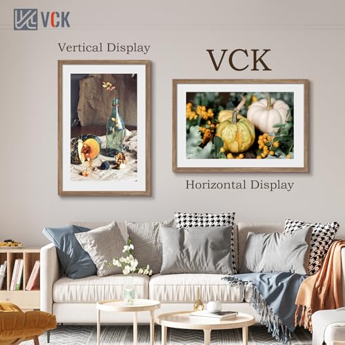 Image of VCK 24x36 Poster Frame Solid Wood Walnut 3 Pack Picture Frames 24 x 36 Inches with Wall Mounting Hanging
