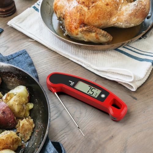 Image of Lavatools Javelin PRO Classic Ultra-Fast 2-Second Professional Digital Instant Read Meat Thermometer for Grill and Cooking, Auto-Rotating Backlit Display, IP65 Water Resistant, NSF Certified-Crimson