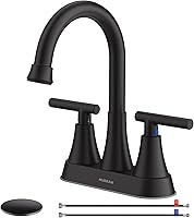 Hurran Matte Black 4 Inch Centerset Bathroom Sink Faucet, 3 Hole Stainless Steel with Pop-Up Drain & Supply Hoses, Lead-Free Water-Saving
