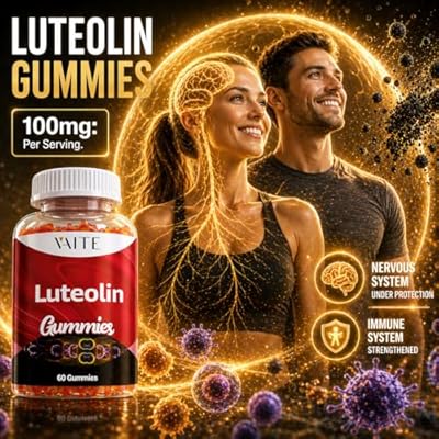 Luteolin 100mg Supplement - Vegan, Non-GMO, Sugar-Free, Easy to Swallow - Antioxidant Complex for Brain Health, Memory, Cognitive Function, Mood & Energy for Men and Women - 60 Chewable Gummies