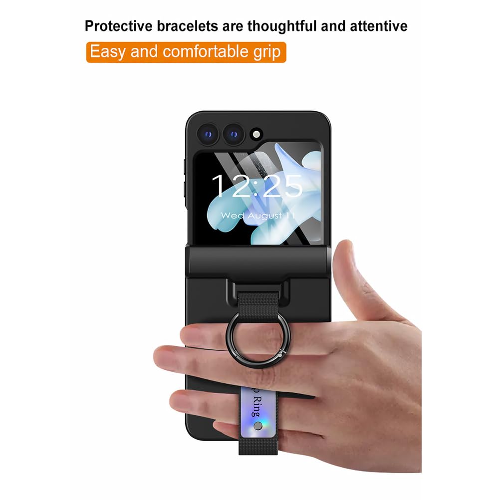 Étui pour Samsung Galaxy Z Flip 7, Mince Coque en PC Rigide avec Bracelet Anneaux Housse Antichoc Complète Corps Protection,Violet,Flip 7