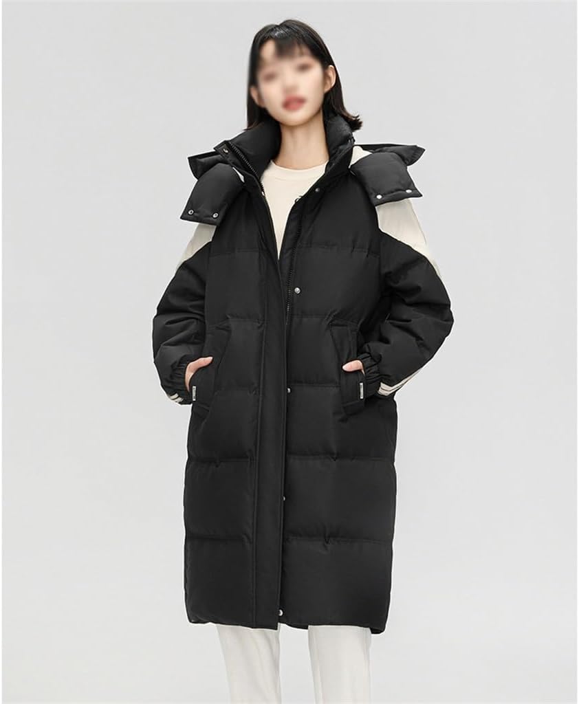 Long Down Jacket Hooded Sleeves Colorblocking Texture Sense Of Women's Autumn And Winter Knee-length