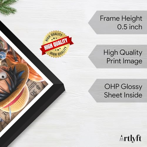 Image of ArtLyft One Piece Luffy Anime Wall Frame | Monkey D. Luffy Motivational Poster | Anime Wooden Framed Artwork | Ready To Hang Wall Decor