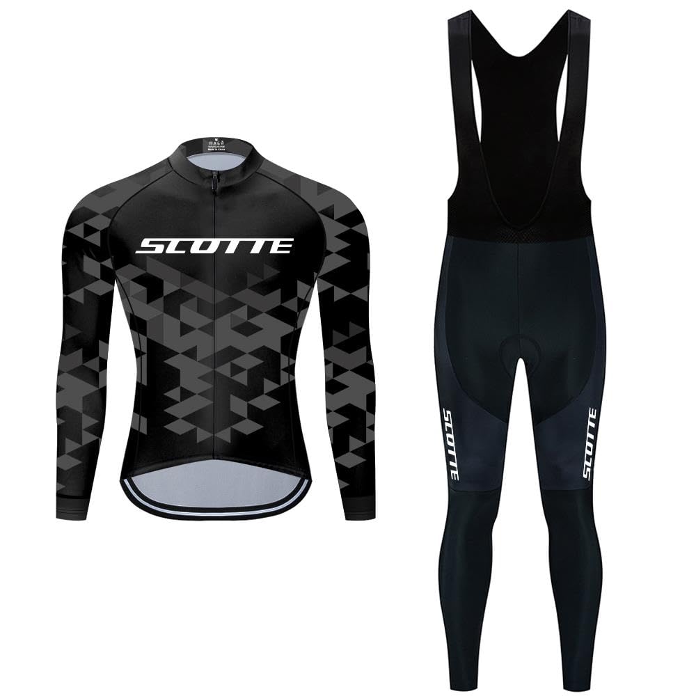 Moxilyn Fahrradtrikot Set Langarm für Herren Fahrradbekleidung MTB Radtrikot Herrentrikot Radhose Radsport-Bekleidung Rennrad Trikot Sportbekleidung Shirts mit 20D Sitzpolster