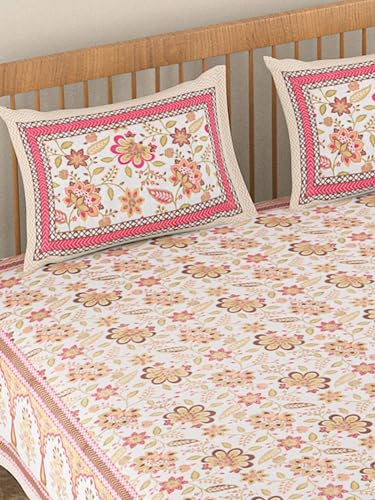 Image of Jaipuri bedsheets, Featuring a 220 TC Double Bed Super King Size 100% Cotton bedsheet with 2 Pillow Covers. The bedsheet Measures 108 X 108 inches. (Design 5)