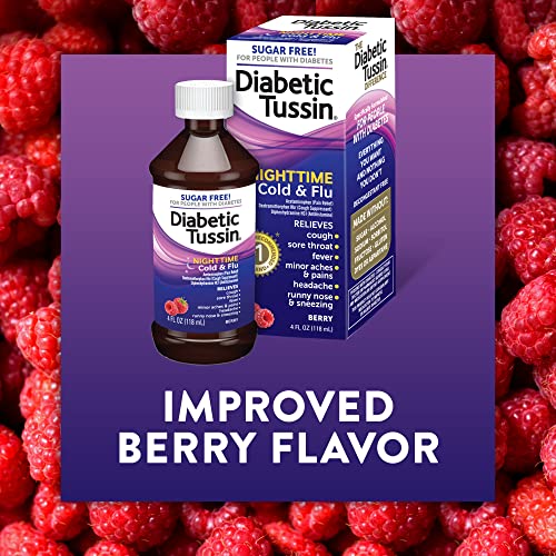 Diabetic Tussin Nighttime Cold And Flu Medicine - 4 Fl Oz - Sugar Free Liquid Cough Syrup, Safe For Diabetics, Berry Flavored #TOP2
