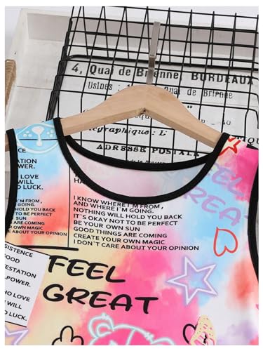 Girl's Cute Letter Graphic Tie Dye Maxi Tank Dress Crew Neck Sleeveless Asymmetrical Summer Dresses3