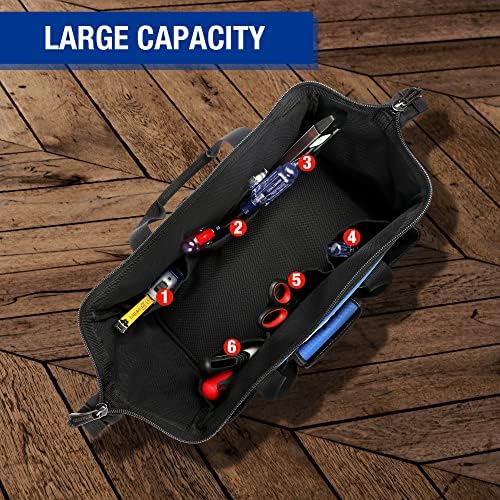 WORKPRO Tool Bag 18-inch, Large Heavy Duty Tool Bag Organiser, Multi-Purpose Wide Open Mouth Storage Bag, Waterproof Electricians Tool Bag with Adjustable Shoulder Strap