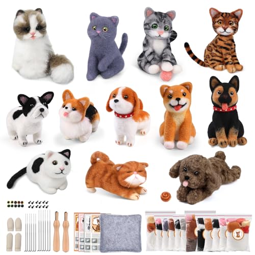 Image of Mayboos 12 Pcs Needle Felting Kit, Animal Needle Felting Beginner Kits Wool Felt Needle Felting Tools with Instruction for DIY Craft Animal Home Decoration
