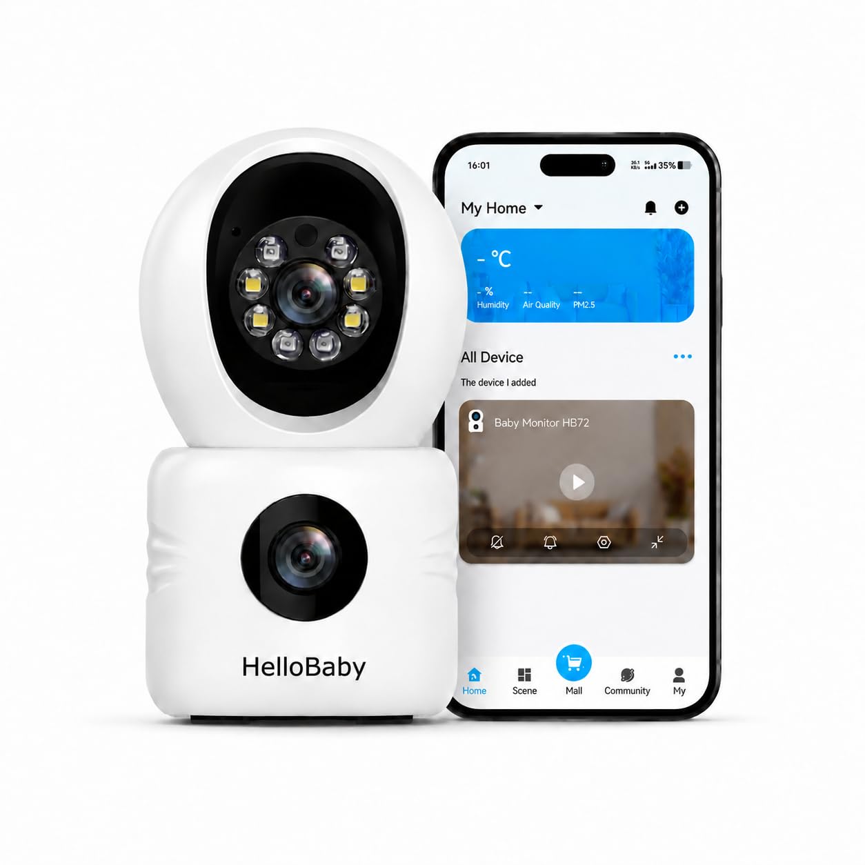 HelloBaby Baby Monitor WiFi, Baby Monitor 2K con fotocamera e visione notturna Video Baby monitor, Baby Camera con rilevamento movimento/suono, Controllo APP remoto, Audio bidirezionale