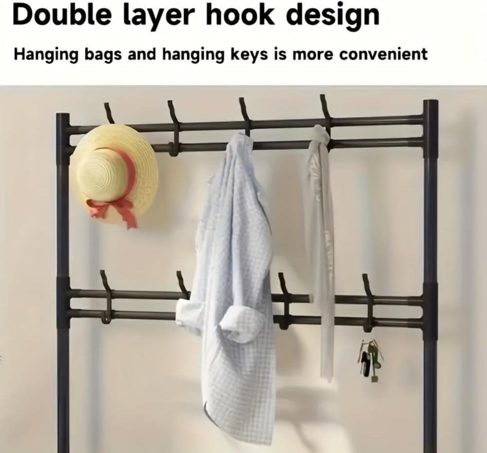 Versatile Shoe & Coat Metal Rack,Detachable Hooks, Multi-Layer, Free-Standing Storage for Home & Apartment,Lightweight Metal Shoe Rack Organizer Multifunctional Coat Rack Shoe Shelf (Black 5 Layers)