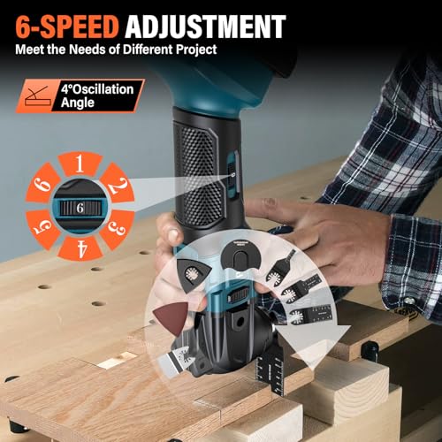 Accu oscillerende multitool, oscillerende zaag voor Makita 18V accu, 6-traps multitool, multifunctionele zaag voor verwijderen, schrapen en zagen (zonder accu) - Afbeelding 4