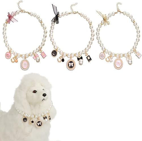 Collar de perlas ajustable para mascotas, collar de perlas para perro, gato, princesa, lazo, joyería de gato, lindo collar para cachorros, accesorios