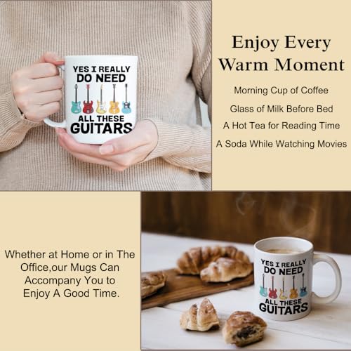 Taza de café porcelana blanca 11 oz con diseño de guitarras miniatura 4