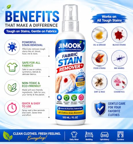 Image of Fabric Stain Remover Spray 100 ml - Clothes Stain Cleaner for Oil, Blood, Food, Ink & Dirt - Quick Action Fabric Cleaner for Everyday Laundry