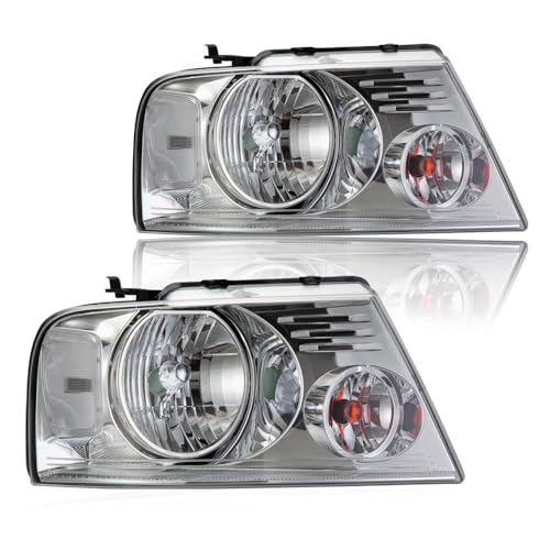 G-PLUS Headlights Assembly, Fit 2004-2008 Ford F150/ 2006-2008 Lincoln Mark Lt(NOT Fit 2004 F150 Heritage/Flareside Beds), Clear Lens Chrome Housing C