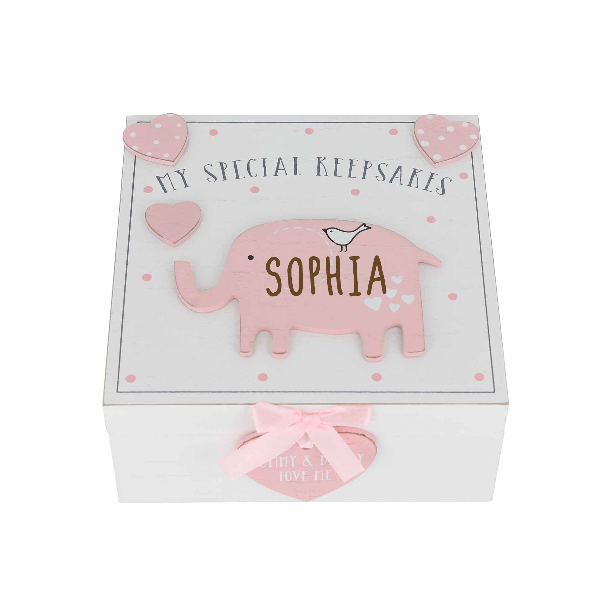 Personalised Special Keepsake Gift Box Engraved Wooden Elephant For Baby Girl Presents For Newborn In Pink Memory Boxes Keepsake Baby Memory Box Personalised Christening Gifts Newborn