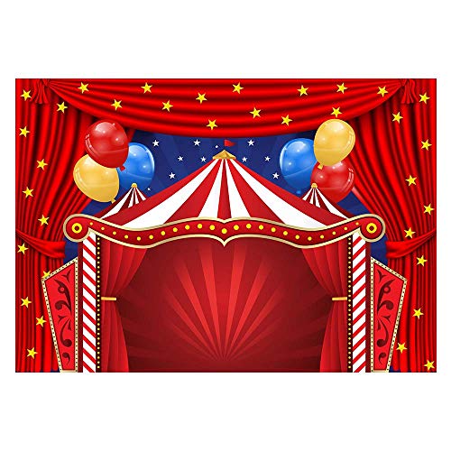 Funnytree 7x5ft Big Top Circus Theme Party Backdrop Carnival Carousel Red Tent Ba