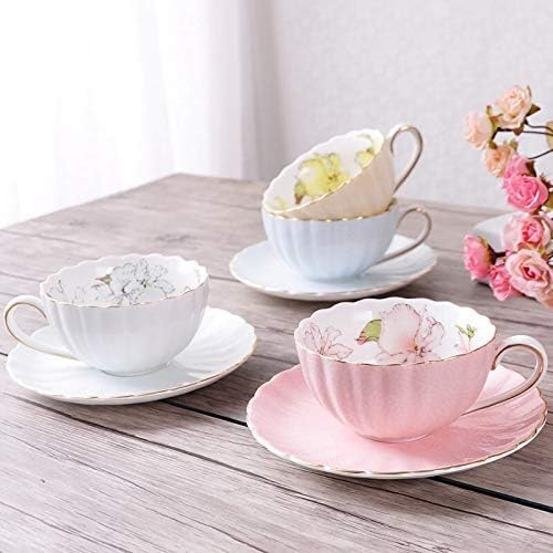 Coffee Cup Coffee Saucer Set British Style High-Grade Bone China Coffee Cup Pastoral Afternoon Tea Ceramic Tea Black Tea Cup Dish Spoon Pumpkin Cup Pink Roma Coffee Saucer Set