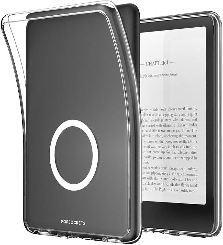 PopSockets Funda Kindle Paperwhite (12.ª generación, 7", 2024/25), Signature Edition y funda protectora Colorsoft con anillo compatible con MagSafe integrado para PopGrip, accesorio de lector electrónico - transparente