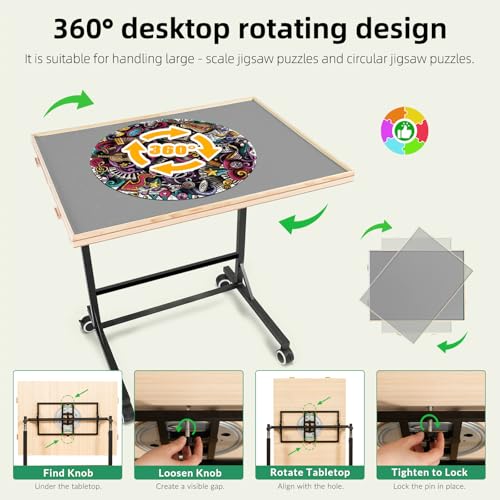 Image of ALL4JIG 2000 Pieces Puzzle Table with Legs and Wheels, 28.50 inchx40.16 inch Wooden Jigsaw Puzzle Table with 4 Drawers & Cover,Vertical Option,Laptop&Drafting Table for Couch,for Lego Building