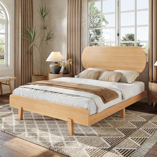 Image of Bellemave Full Size Bamboo Bed Frame with Headboard,Bamboo Platform Bed Frame Full Size with Rounded Headboard and Wood Slats,Easy Assembly,Natural
