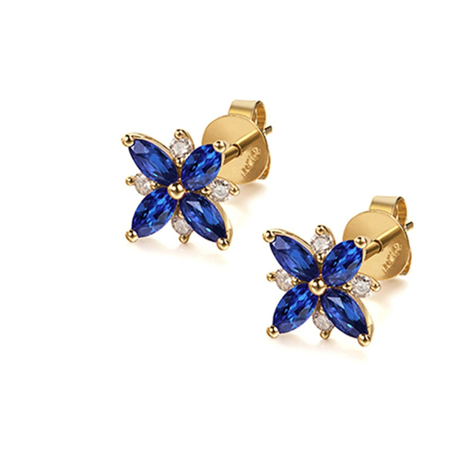AMDXD Damen Ohrringe, 18 Karat Gold Damenohrstecker Blumen Ohrschmuck mit Rubin, Freundschaft Geschenk, Echte Goldserie