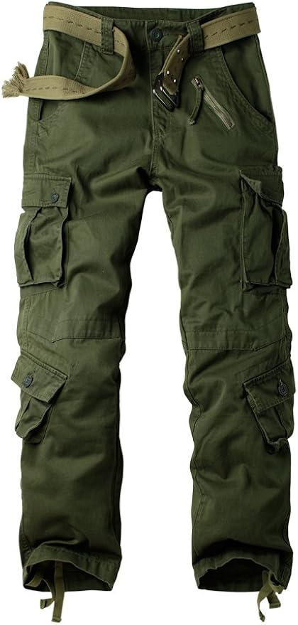 OCHENTA Men's Casual Military Cargo Pants Baggy Camo Work Trousers with 8 Pockets (No Belt)