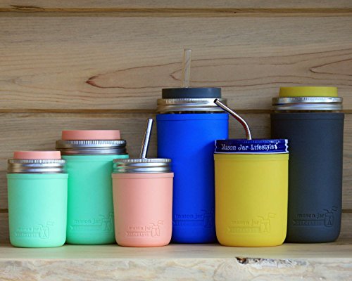 Pint & Half 24Oz Silicone Sleeves / Jackets For Protecting Ball Jars By Mason Jar Lifestyle (Bright Blue, 2 Pack) #TOP3
