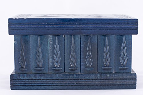 Kalotart Jewelry And Puzzle Box 2 In 1 - Handmade Wooden Case With Hidden Key And Removable Compartments - Beautiful Classical Wooden Carved Jewelry Puzzle Box (Blue) #TOP1