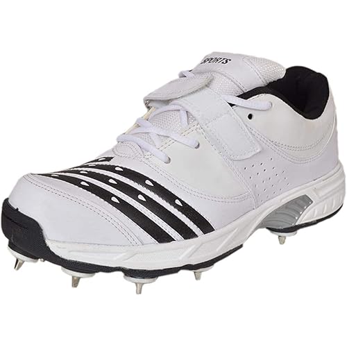 Sports cs.765 Metal Spikes Cricket Shoes for Men (White) |Durable