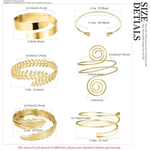 RIOSO 6 Pieces Arm Cuff Upper Arm Band Cuff Bracelet Bangle for Women Adjustable Armband Set4
