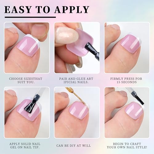 24 Stück Weiße French Pediküre Press On Fußnägel - Kurze Quadratische Französische Zehennägel, Vollständig Abdeckende Nagelspitzen, Schlichtes Design Toe Nails für Frauen, 12 Größen (Weiß Toe)