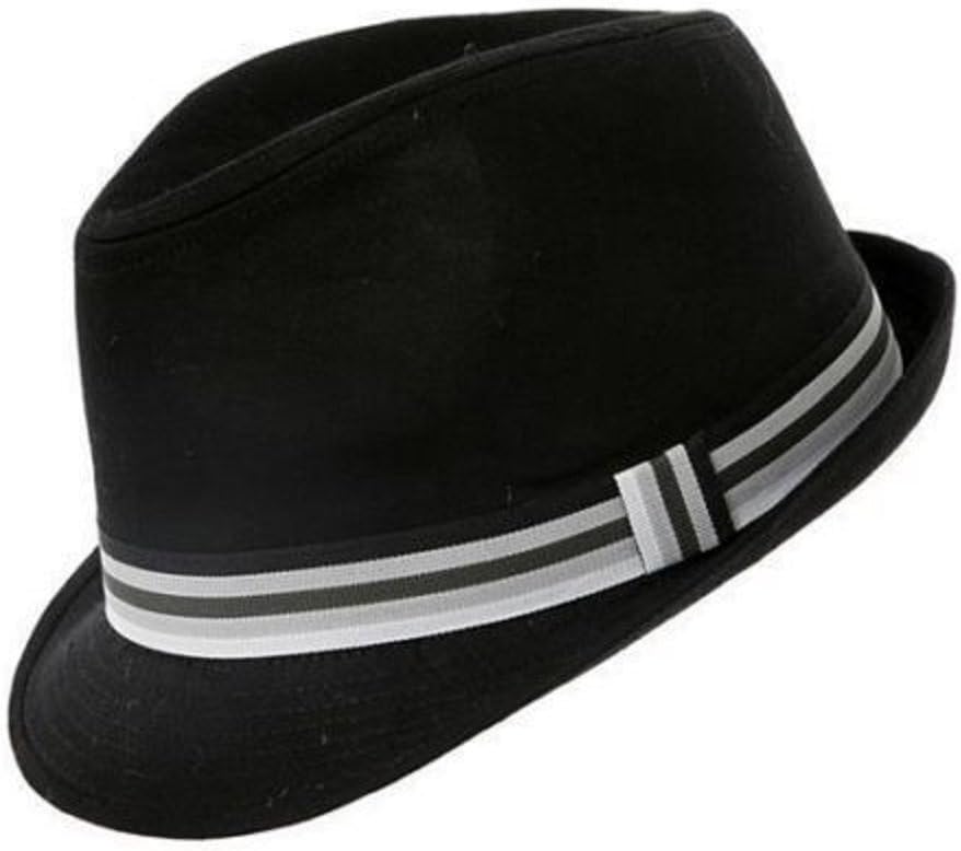 JMC Trading CompanyNew Black Cotton Trilby Gangster Hat with Striped Band 3 Sizes Sent Boxed