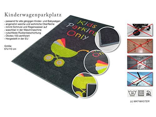 Schmutz-Unterlage für Kinderwagen & Buggy/waschbarer Funktionsteppich – schützt den Boden/stark saugende Mikrofaser/praktisches Zubehör / 67x110cm (grau - "Kidsparking")