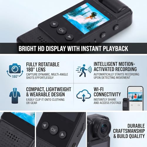 Caméra Corporelle 4K anti-litige avec objectif rotatif et batterie intégrée - 4