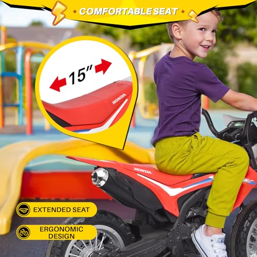 Blitzshark 12V Kids Ride on Motorcycle Licensed Honda Dirt Bike Electric Motorcycle for Kids Battery Powered Motorbike with Detachable Training Wheels, Headlight, Music, Horn, Red