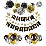 party paket ikea Geburtstag Deko Set:Dieses Geburtstag Dekoration Set Umfasst：30 Stück Latexballons ( 10 x Silber ,10 x Schwarz und 10 x Golden ),9 Tissue Papier Pom Poms ( 3 x Silber ,3 x Schwarz und 3 x Golden ),1 Happy Birthday Wimpelgirlande ,1 Stern Ornamente.