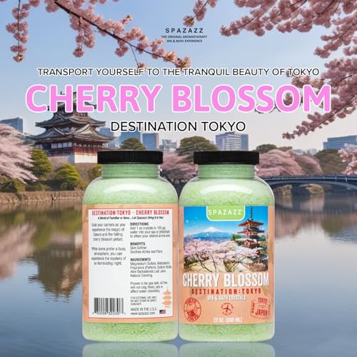 Hot Tub Aromatherapy Spa & Bath Salt Crystals - Cherry Blossom - Tokyo Destinations Collection - Scents for Relaxing in Spas and Bath Tubs - Skin Softening Magnesium Mineral Soak by Spazazz - 22 oz - Image 4