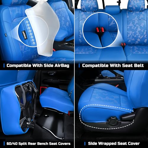 Image of Carlimeki Leather Seat Covers Custom Fit for Tacoma Gen 3rd (2016-2023) | For Double & Crew Cab only - Fits SR, SR5, Limited, TRD Pro, TRD Sport, TRD Off-Road, Trail Special Edition - Fully Covered